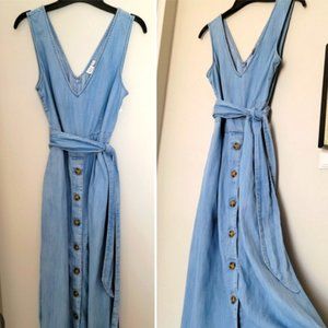 Gap Chambray V-neck Button Front Midi Dress